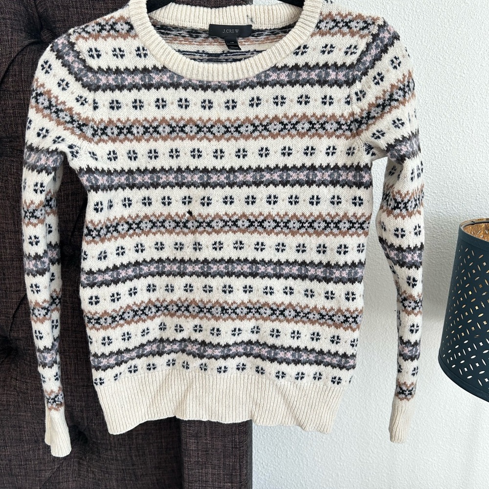 J. Crew Cream and Black Patterned Wool Sweater